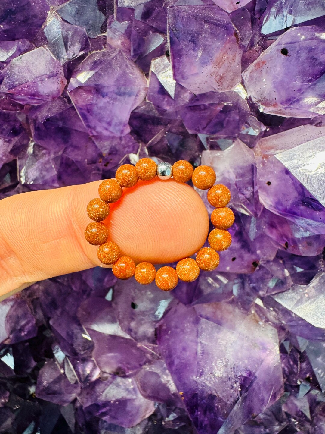 Gold Sandstone (sand Stone Goldstone) Ring - Adjustable Beaded Stretch ...