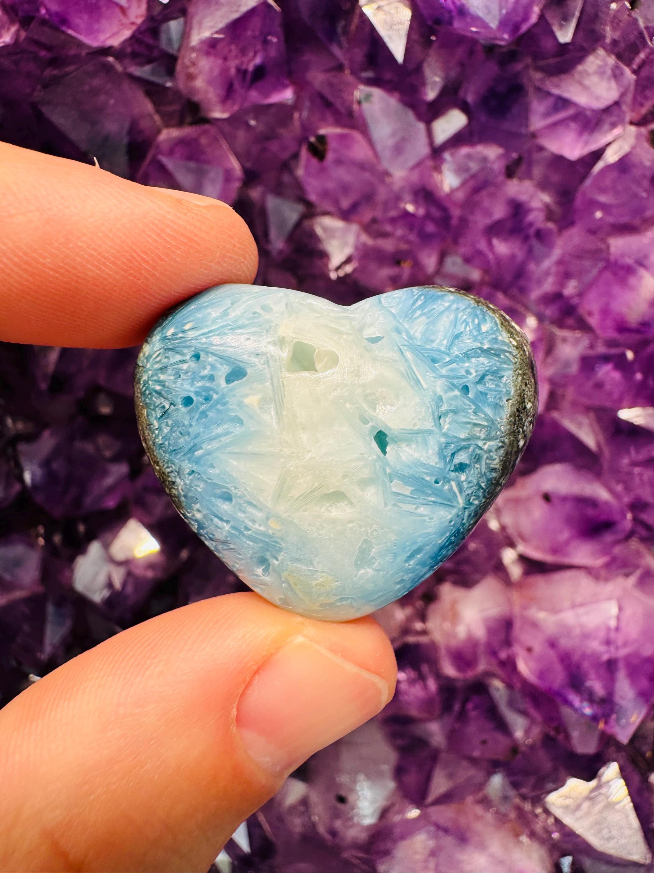 ブルーアイス（グレイシャーライト・ナカウライト） - ハート彫刻 - 1