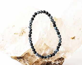 Snowflake Obsidian Bracelet - 4mm - 6.50 inches