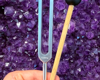528 Hz Tuning Fork Bag & Hammer - Mi Chakra Frequency OM Key of C - Tone Healing Mallet (Etsy Only)