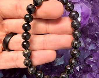 Greenland Nuummite "Sorcerer's Stone" - High Flash - Bracelet #3 - 8mm - Etsy Only