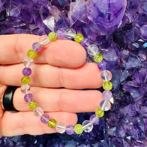 Amethyst Clear Quartz & Peridot Bracelet - 6mm