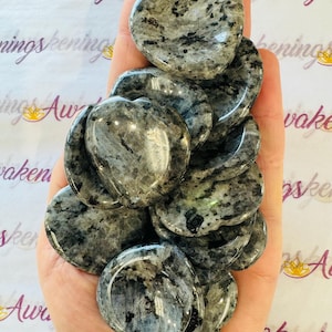 Black Labradorite (Larvikite) Worry Stone - Heart - 1 Stone (Stone of Magic)