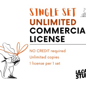 Single Set Unlimited Commercial License - Commercial License for single item - hassle free No Credit license for single product