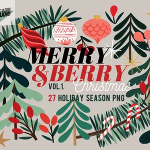 Merry and Berry Christmas vol.1. - Christmas Xmas clipart set - Hand drawn christmas clip art - winter holiday elements - xmas decoration