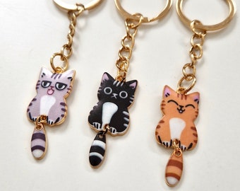 Small cat keychains, cat lover keyring, cute cat keychains with dangly tails , black grey and ginger cat keychains, cat lover gifts