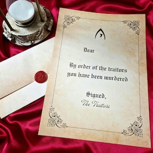 Personalized Traitors Letter, Custom Name Traitors Murder Letter, Rustic Wax-Sealed Traitors Murder Letter, Fun Party Game Prop or Gift