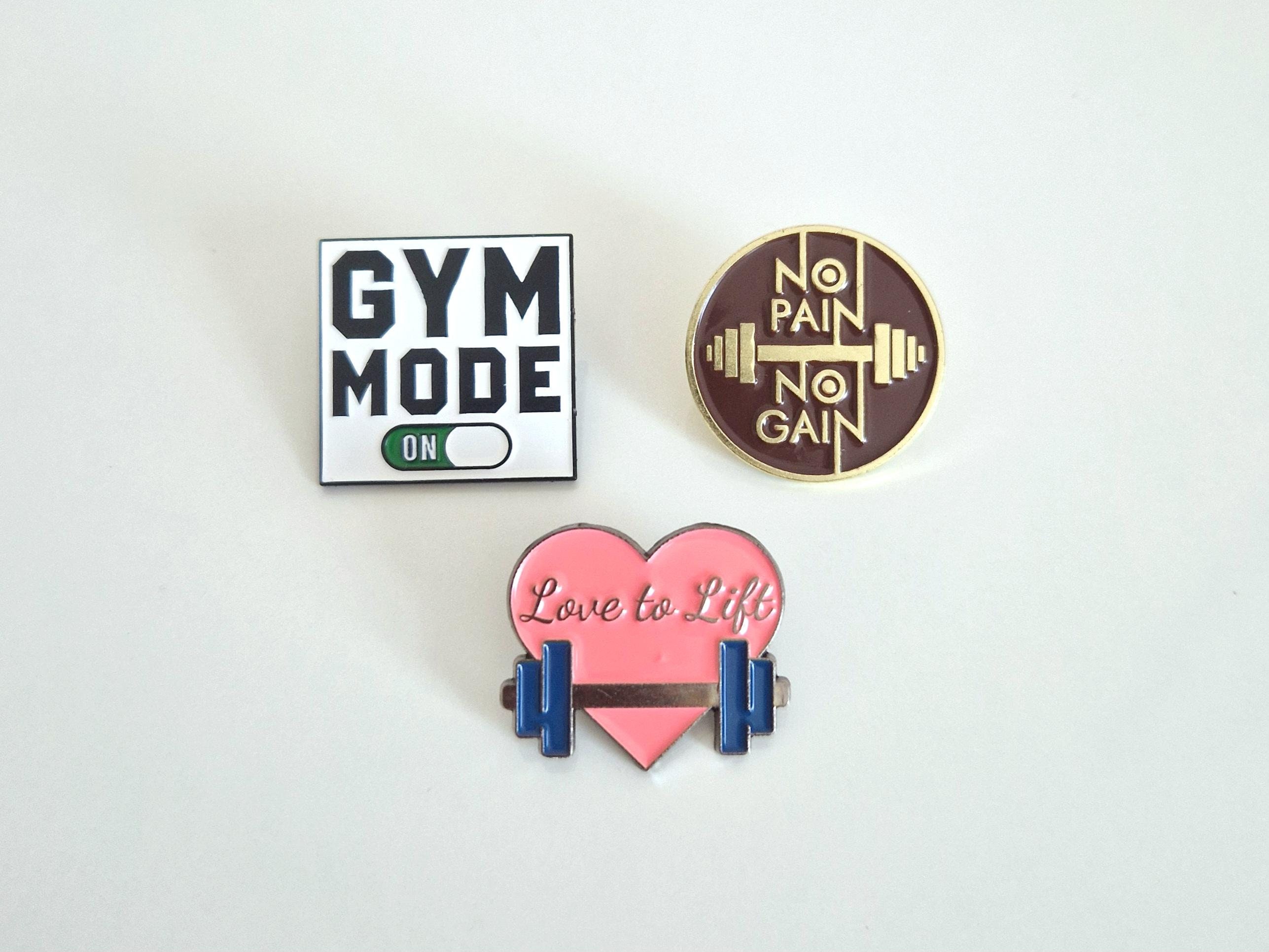 Gym Pins, Love To Lift Pin, No Schmerz, No Gain Brosche, Gym Mode On Pin, Gym Zubehör, Fitness Pins, Motivation Pins, Zubehör für die Sporttasche