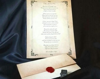 Lettera d'amore ispirata a Edgar Allan Poe, lettera gotica vintage sigillata in ceralacca, regalo di poesia romantica e oscura, regalo letterario romantico ispirato a Poe