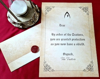 Personalized Traitors Letter, Custom Name Traitors Shield Letter, Rustic Wax-Sealed Traitors Letter, Murder Mystery Party Game Prop/ Gift