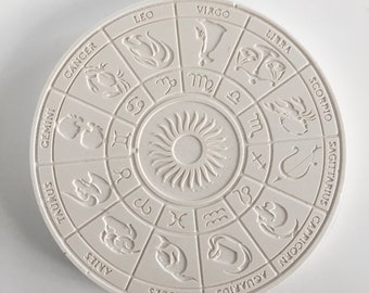 Imperfect white zodiac wheel ornament, white zodiac wheel coaster, zodiac gift, astrology gift, zodiac decor, astrology decor