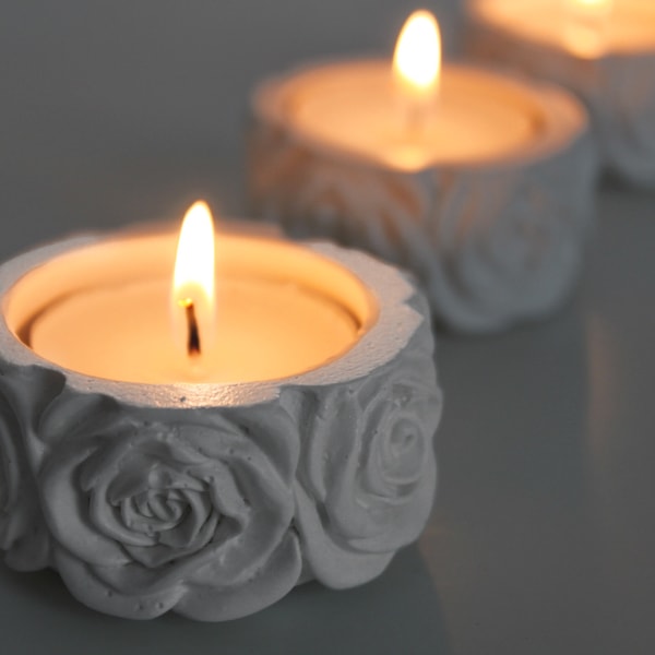 Handmade Small White Rose Detail Tealight Holders, Rose Tealight Holders, White Rose Detail Jewellery Holders, Tealight Holder Gift Set