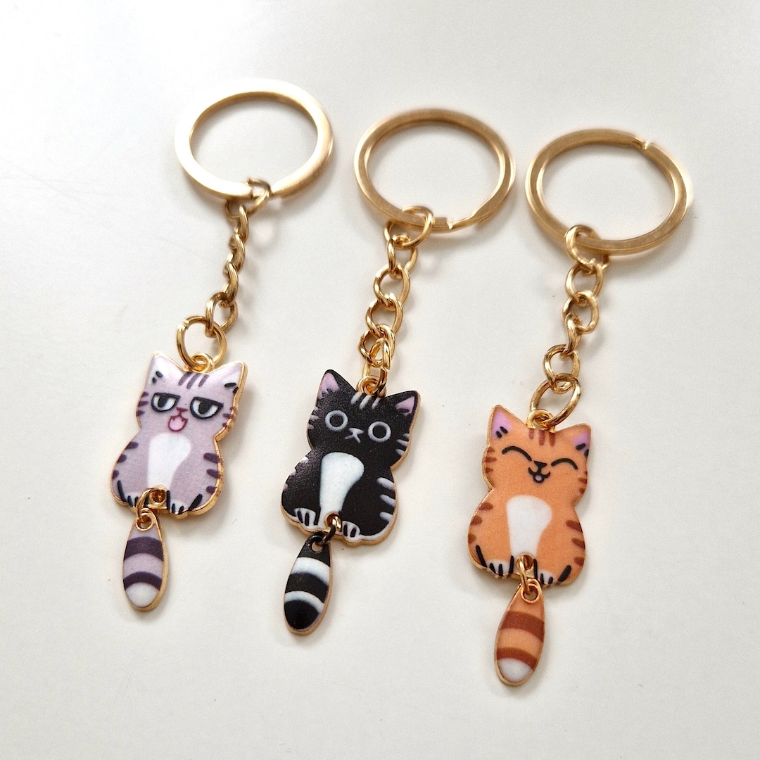 Small Cat Keychains, Cat Lover Keyring, Cute Cat Keychains With Dangly