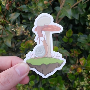 Snails on a Mushroom Sticker | Decal - Gastropod - Bugs - Garden - Fungus - Moss