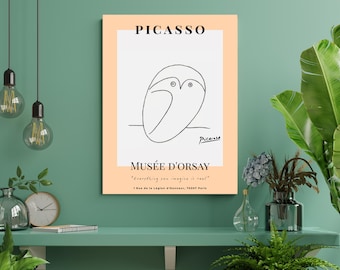Lámina de búho de Picasso, dibujo de animales de Picasso, arte mural, arte lineal de Picasso, póster vintage de animales, ilustración de búho (varios tamaños)