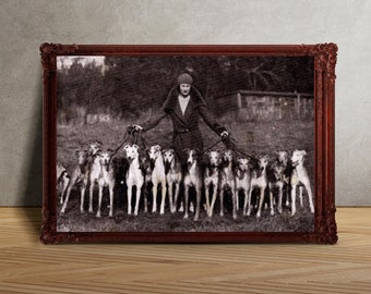 Vintage Whippet Lady Photo - Dog Lovers Gift - Greyhounds Art - Whippet Art Print - Alternative Wall Art - Various Sizes