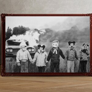 Creepy Children Photo - Vintage Halloween Wall Art - Spooky Mask Art Print - Gothic Art Print - Halloween Print