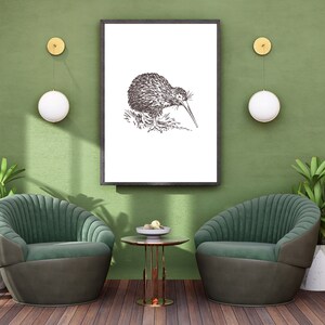 Stampa artistica di uccelli Kiwi - Arte degli uccelli di Home Office - Arte della Nuova Zelanda - Stampa di arte moderna Kiwi - Stampa di animali selvatici da ufficio - A- Varie dimensioni