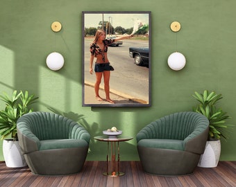 1970s Woman On Street Print  - 70s Fashion Art - Hippy Art print - Alternative Wall-Art - Retro Print in Various Sizes