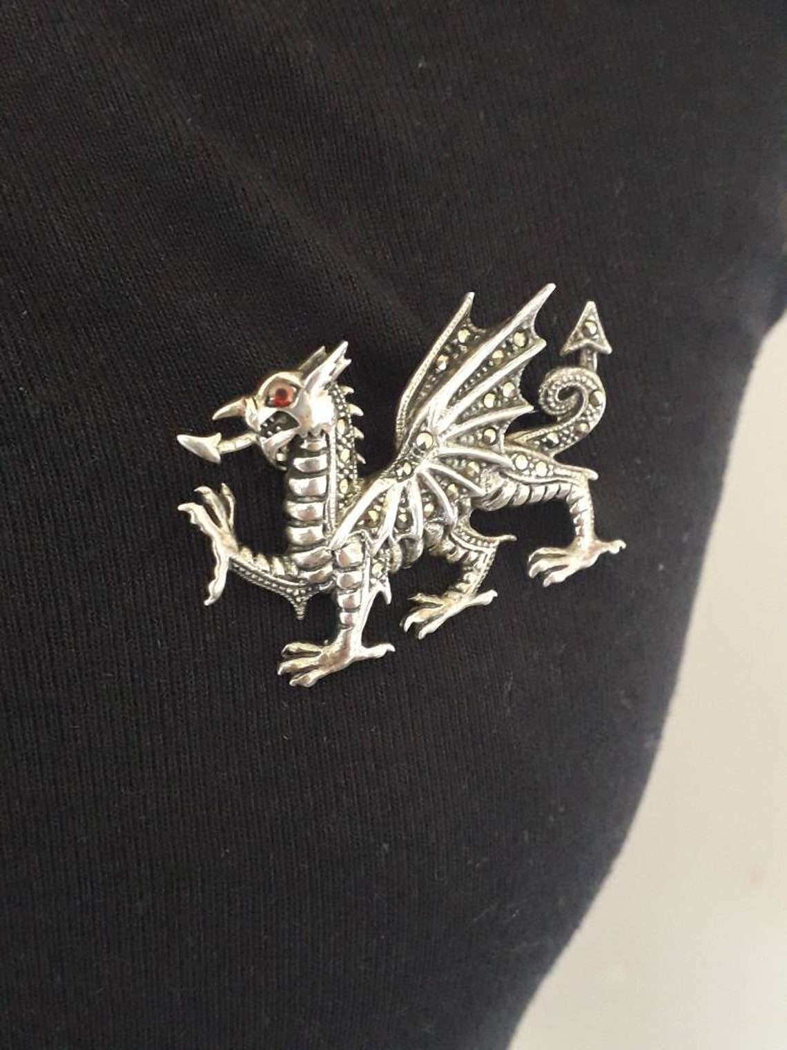 Incredible Welsh Dragon Vintage Sterling Silver with Marcasite | Etsy