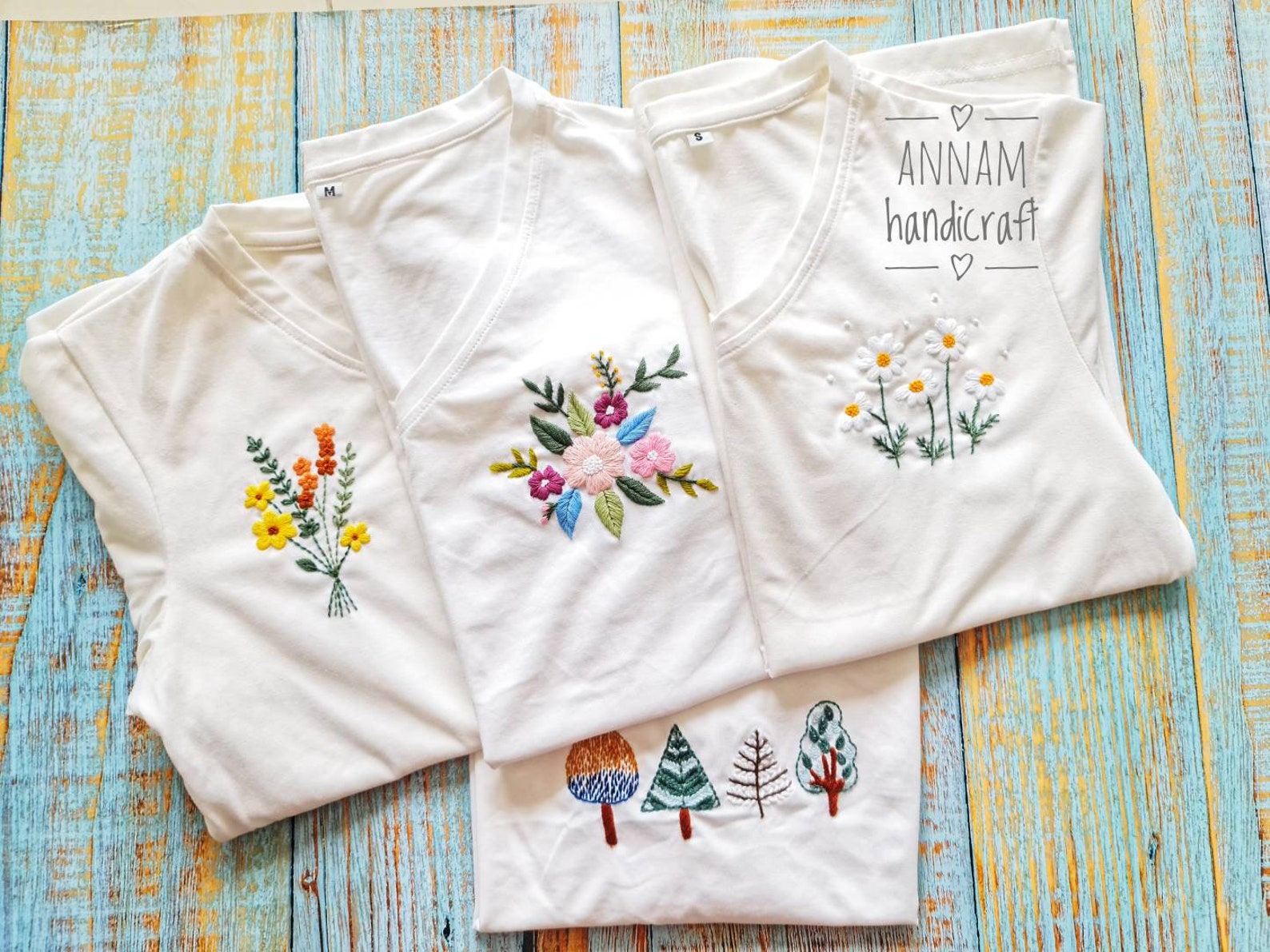 Daisy Hand Embroidered TShirt. Flower Embroidery Blouse. Etsy
