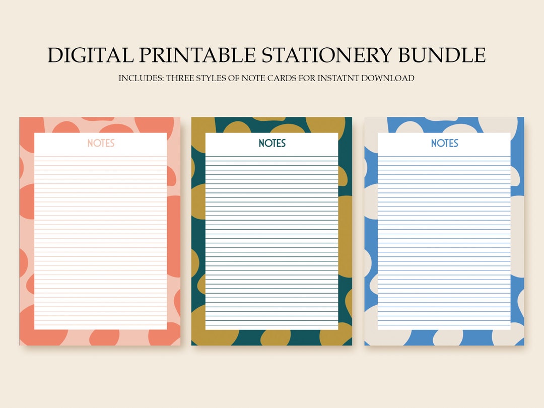 Digital Note Cards Printable Instant Download Abstract Etsy