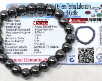 ShriRudram Natural Hematite Bracelet Wristlet Beads Adjustable Free Size Lab Certified 8 MM