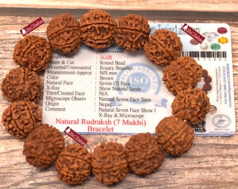 ShriRudram 7 Mukhi Rudraksha Bracelet / Seven Face Rudraksh Wristlet Nepal Lab Certified 18-20 MM D02