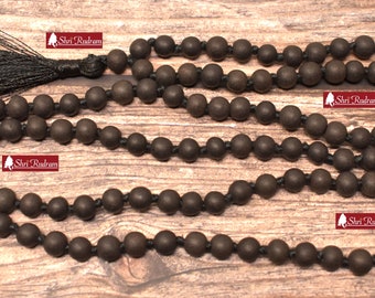 ShriRudram Ebony Wood Mala Unpolished Necklace Knotted, 108 Ebony Japa Necklace Black Wood Rosary Hindu Buddhist Prayer Beads Yoga Mala 8 MM