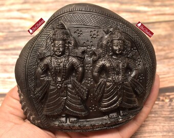 ShriRudram Panduranga Rukmini Murti Idol Carved on Sudarshan Shaligram Nepal PR585