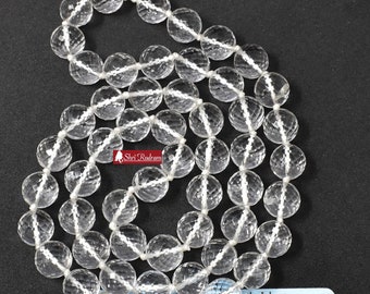 ShriRudram Sphatic Mala Crystal Quartz Rosary Diamond Cutting 54+1 Beads Lab Certifed 12 MM