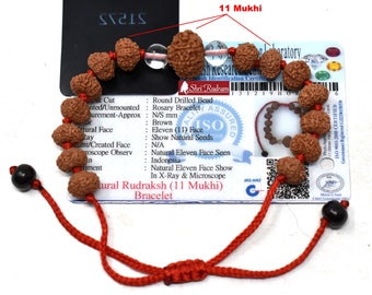 ShriRudram 11 Mukhi Rudraksha Bracelet / Eleven Face Rudraksh Wristlet Java Lab Certified ND3