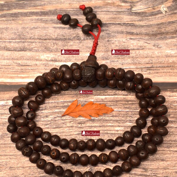 ShriRudram 108 dunkle Bodhi tibetische Raktu Seed Mala Gebetskette, Meditation Rosenkranz, 108 buddhistische Japa Mala, authentische Halskette, Jaap Mala