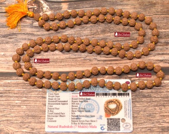 ShriRudram 7 Mukhi Rudraksha Mala / Seven Face Rudraksh Rosary Java Lab Certified 8 MM Top Quality