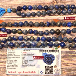 ShriRudram Lapis Lazuli 8mm Mala , 108 Lapis Lazuli Stone Hand Knotted Mala Beads Necklace, Lapis Mala Gemstone Long Necklace 8MM