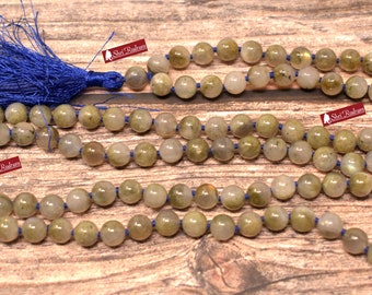 ShriRudram Gray Labradorite Necklace, Knotted Mala, Mantra Mala, Gray Labradorite, 108 Beads, Yoga Gifts, Statement Necklace