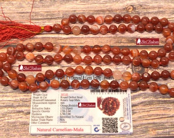 ShriRudram Carnelian Mala for Resilience, Carnelian Necklace, 108 Beads, Prayer Beads, Crystal Necklace, Spiritual Gifts, Yoga Gifts 8 MM