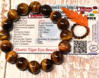 ShriRudram Tiger Eye Bracelet Wristlet Beads Courage Bracelet Free Size Lab Certified 12 MM