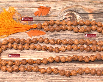 ShriRudram Indian Bodhi Seed Mala Bodhi Seed Necklace, 108 Mala Beads, Tibetan Mala, Buddhist Mala, Meditation Mala, Mantra Yoga Mala 8-9 MM