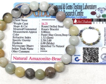 ShriRudram Natural Amazonite Bracelet Wristlet Beads Adjustable Free Size Lab Certified 8 MM