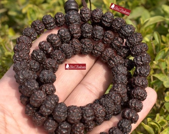 ShriRudram 108 Natural Aged Dark Black Rudraksha Seed Mala Prayer Beads, Sacred Rudraksha Japa Mala, Meditation Mala Rosary, Buddhist Mala