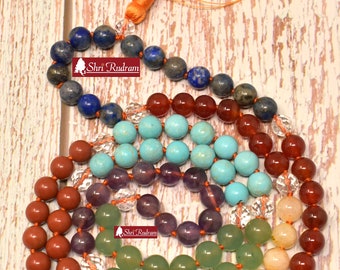 ShriRudram 7 Chakra Rosary Seven Chakra  Mala Necklace Gift For Yoga Lovers 108 Beads