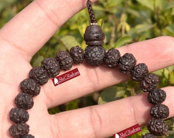 ShriRudram Natural Aged Dark Black Rudraksha Adjustable Bracelet, Shiva Bracelet, Yoga Bracelet, Yoga Gifts, Healing Bracelet