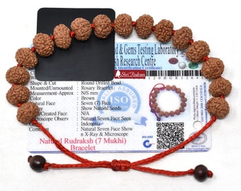 ShriRudram 7 Mukhi Rudraksha Bracelet / Seven Face Rudraksh Wristlet Java Bead Lab Certified D2