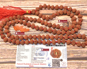 ShriRudram Ganesh Rudraksha Mala / Ganesha Rudraksh Rosary 108+1 Beads  Lab Certified 8-9 MM