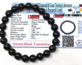 ShriRudram Natural Black Tourmaline Bracelet Wristlet Beads Adjustable Free Size Lab Certified 8 MM