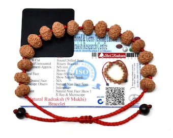 ShriRudram 9 Mukhi Rudraksha Bracelet / Nine Face Rudraksh Wristlet Java Lab Certified D2