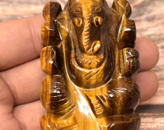 ShriRudram Yellow Tiger's Eye Ganesha Carving for Meditation, Success, Transformation, Removal of Obstacles, Altars Self Empowerment Bravery