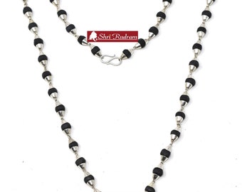 ShriRudram Black Tulsi Mala / Black Tulsi Rosary  in Pure Silver 54+1 Beads  Size : 7 MM