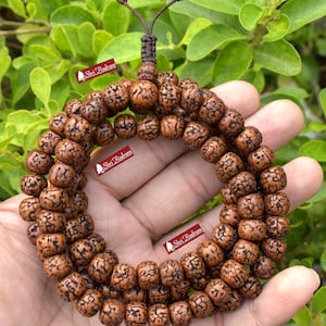 ShriRudram 108 Natural Aged Brown Rudraksha Seed Mala Prayer Beads, Sacred Rudraksha Japa Mala, Buddhist Necklace, Rudraksha Beads